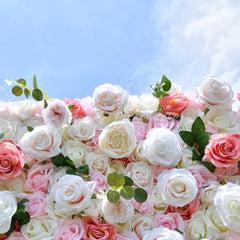 Lofaris Lush White and Pink Rose Artificial Flower Wall Elegant Floral Backdrop for Wedding Party Decor