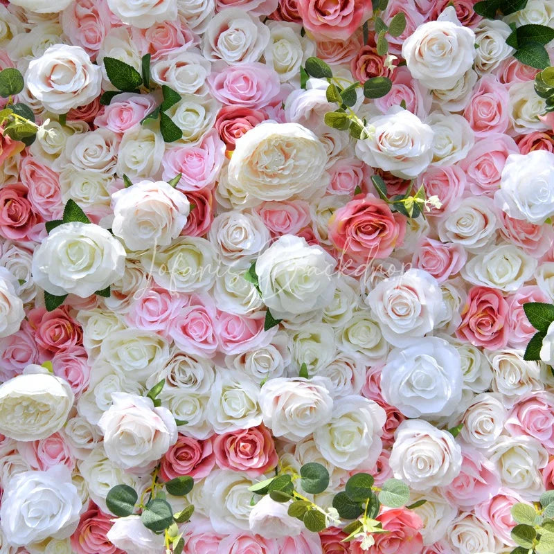 Lofaris Lush White and Pink Rose Artificial Flower Wall Elegant Floral Backdrop for Wedding Party Decor