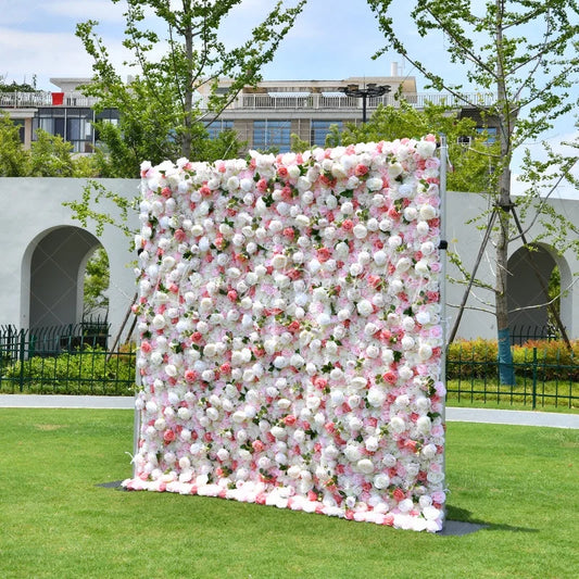 Lofaris Lush White and Pink Rose Artificial Flower Wall Elegant Floral Backdrop for Wedding Party Decor