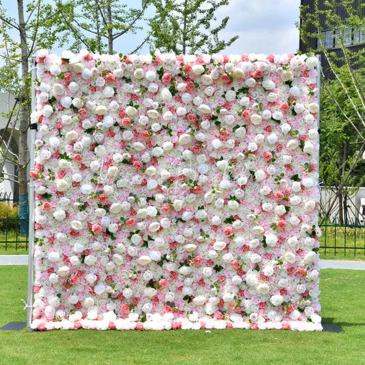 Lofaris Lush White and Pink Rose Artificial Flower Wall Elegant Floral Backdrop for Wedding Party Decor
