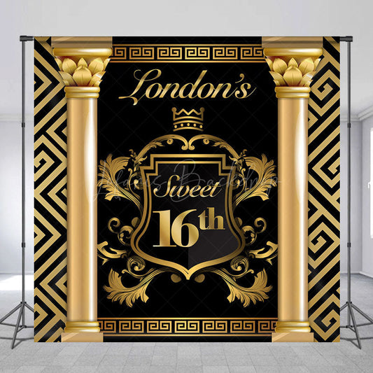 Lofaris Luxurious Black Gold Custom Name Birthday Backdrop