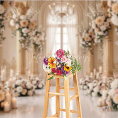 Lofaris Luxurious Cream Gold Floral Photography Backdrop with Arched Window Elegant Wedding and Engagement Party Decor