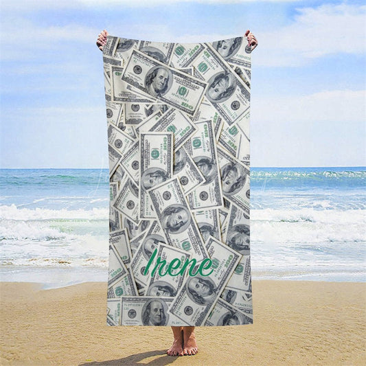 Lofaris Luxurious Dollars Custom Name Beach Towel For Man