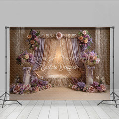 Lofaris Luxurious Gold and Lavender Drapes Photography Backdrop Elegant Floral Arrangements for Portraits
