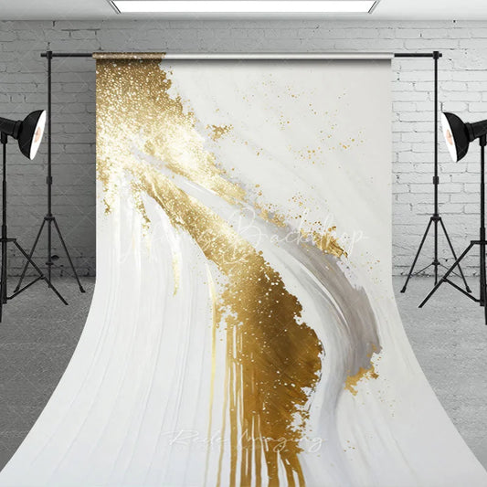 Lofaris Luxurious Gold Glitter and White Abstract Sweep Backdrop Modern Artistic Photography Studio Decor