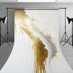 Lofaris Luxurious Gold Glitter and White Abstract Sweep Backdrop Modern Artistic Photography Studio Decor