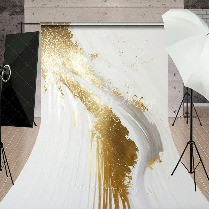 Lofaris Luxurious Gold Glitter and White Abstract Sweep Backdrop Modern Artistic Photography Studio Decor