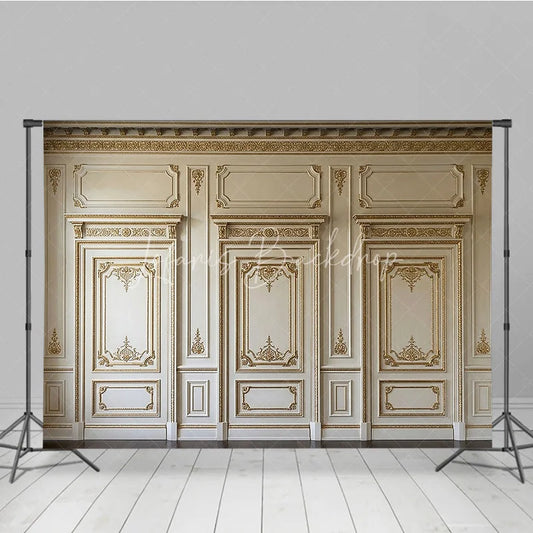 Lofaris Luxurious Gold Ornate Molding and Paneling Classic Baroque Photography Backdrop Elegant Cream Wall Decor for Portraits