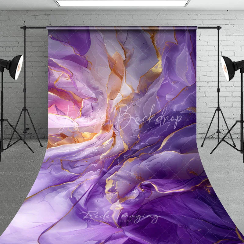 Lofaris Luxurious Purple and Gold Abstract Fluid Art Sweep Backdrop Elegant Marble Texture Photography Decor