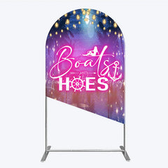 Lofaris Luxurious Tropical Night Yacht Party Arch Backdrop Kit featuring Sparkling Lights and Palm Trees