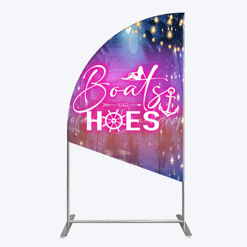 Lofaris Luxurious Tropical Night Yacht Party Half Moon Arch Backdrop Kit featuring Sparkling Lights and Palm Trees