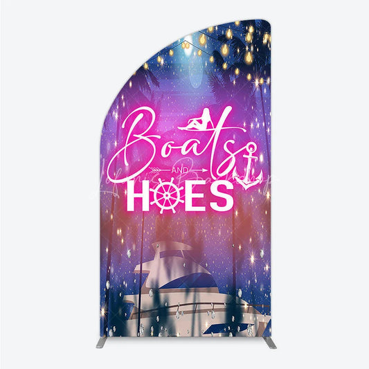 Lofaris Luxurious Tropical Night Yacht Party Half Moon Arch Backdrop Kit featuring Sparkling Lights and Palm Trees