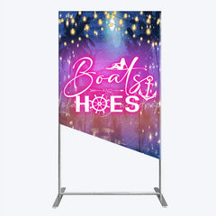 Lofaris Luxurious Tropical Night Yacht Party Rectangle Backdrop Kit featuring Sparkling Lights and Palm Trees
