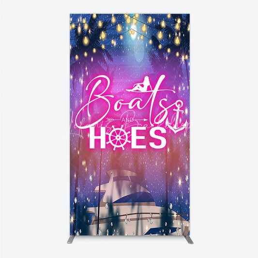 Lofaris Luxurious Tropical Night Yacht Party Rectangle Backdrop Kit featuring Sparkling Lights and Palm Trees