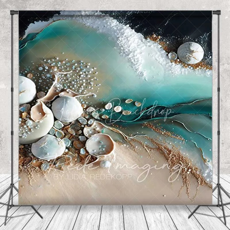 Lofaris Luxury Abstract Ocean Waves Golden Starfish Seashells Room Set Backdrop Beach Photography Studio Decor