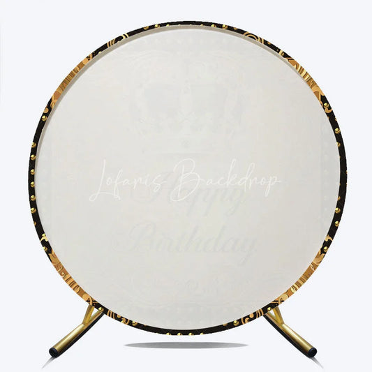 Lofaris Luxury Black Gold Crown Happy Birthday Round Backdrop Royal Filigree Party Decoration for Celebration