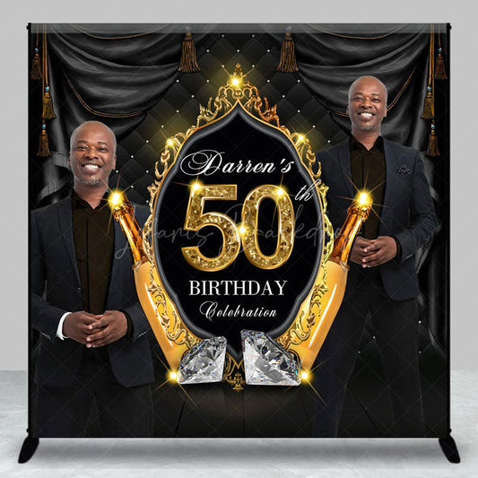 Lofaris Luxury Black Gold Custom Photo 50th Birthday Backdrop