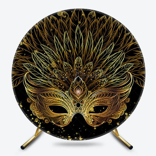 Lofaris Luxury Black Gold Mask Masquerade Round Backdrop