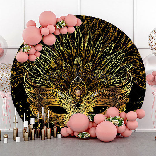 Lofaris Luxury Black Gold Mask Masquerade Round Backdrop