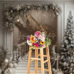 Lofaris Luxury Christmas Interior Backdrop Elegant Staircase Garland Lights Tall Pine Tree Room Photo Background