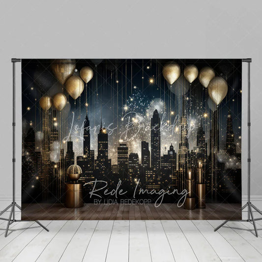 Lofaris Luxury City Night Skyline Backdrop Golden Balloons and Cityscape Photography Background for Gala
