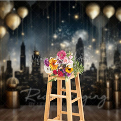 Lofaris Luxury City Night Skyline Backdrop Golden Balloons and Cityscape Photography Background for Gala