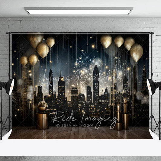 Lofaris Luxury City Night Skyline Backdrop Golden Balloons and Cityscape Photography Background for Gala