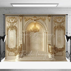 Lofaris Luxury Golden Palace Interior Photography Backdrop Ornate Archway Royal Wedding Background Elegant Architecture Photo Prop