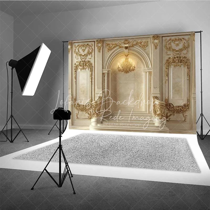 Lofaris Luxury Golden Palace Interior Photography Backdrop Ornate Archway Royal Wedding Background Elegant Architecture Photo Prop