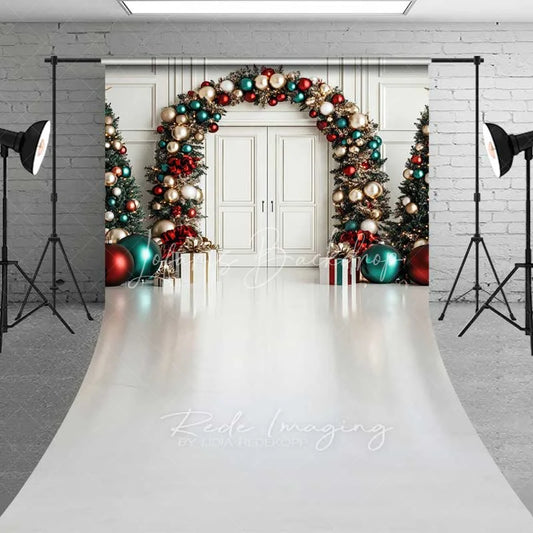 Lofaris Luxury Ornament Arch Sweep Backdrop White Door Teal Red Gold Balloon Garland Floor Photo Background