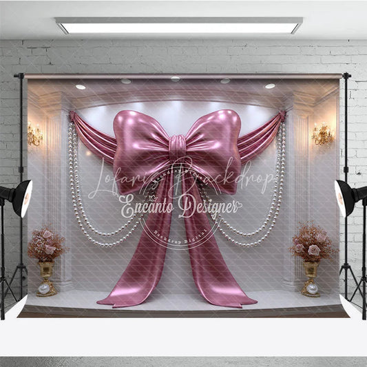 Lofaris Luxury Pink Metallic Bow and Pearl Drapes Photography Backdrop Elegant Wedding Baby Shower Decor