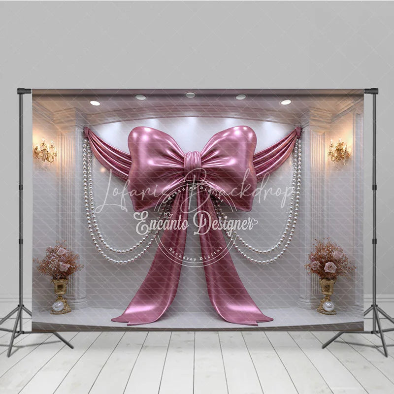 Lofaris Luxury Pink Metallic Bow and Pearl Drapes Photography Backdrop Elegant Wedding Baby Shower Decor