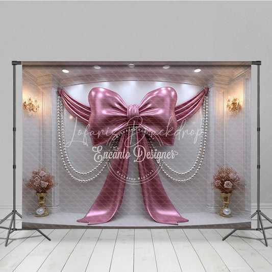 Lofaris Luxury Pink Metallic Bow and Pearl Drapes Photography Backdrop Elegant Wedding Baby Shower Decor