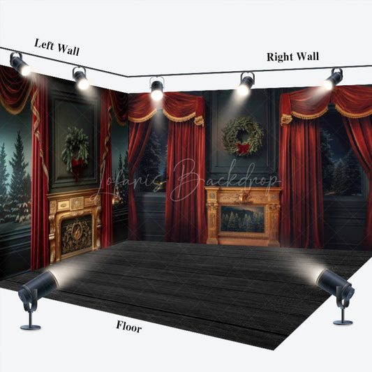 Lofaris Luxury Red Curtain Black Christmas Room Set Backdrop