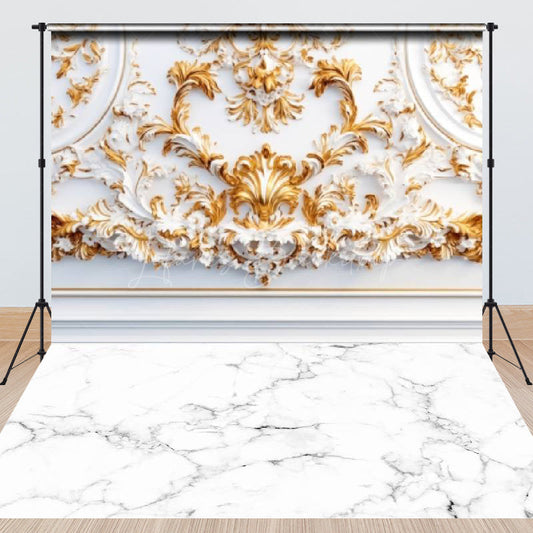 Lofaris Luxury White Gold Carved Fine Art Combo Set Backdrop
