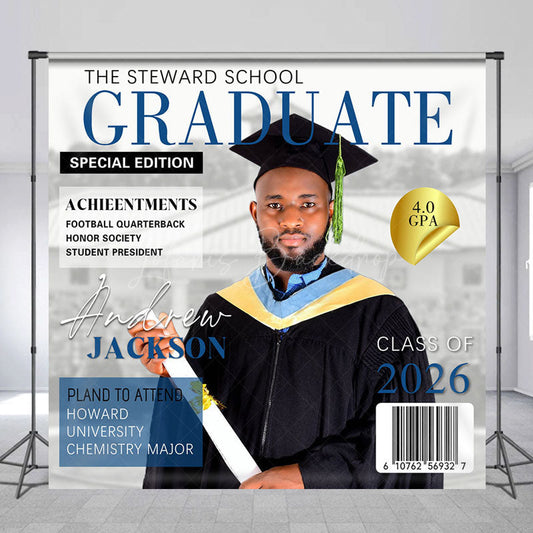 Lofaris Magazine Custom Name Photo Congrats Grad Backdrop