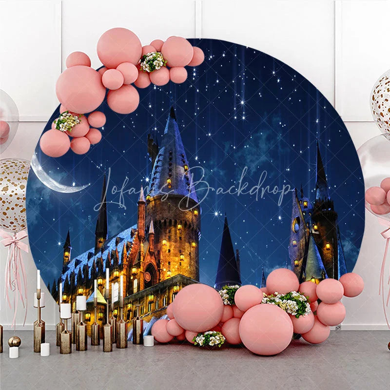 Lofaris Magic Castle Round Backdrop Wizard School Starry Night Photography Background