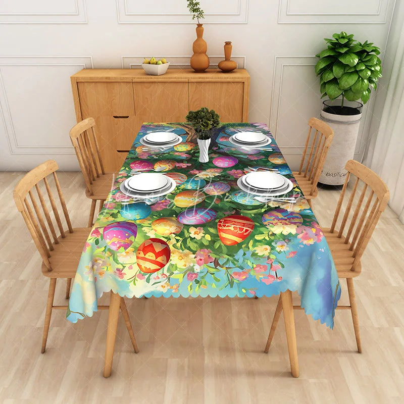 Lofaris Magic Easter Egg Tree Rectangle Tablecloth Colorful Spring Garden Table Cover Holiday Party Dining Room Decor