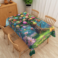 Lofaris Magic Easter Egg Tree Rectangle Tablecloth Colorful Spring Garden Table Cover Holiday Party Dining Room Decor