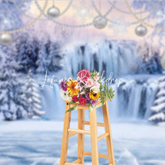 Lofaris Magical Blue and Silver Winter Wonderland Holiday Backdrop Featuring Frozen Waterfall Snow Covered Trees