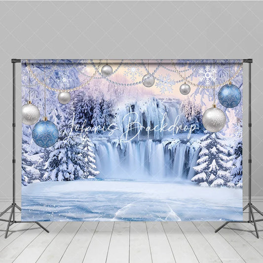 Lofaris Magical Blue and Silver Winter Wonderland Holiday Backdrop Featuring Frozen Waterfall Snow Covered Trees