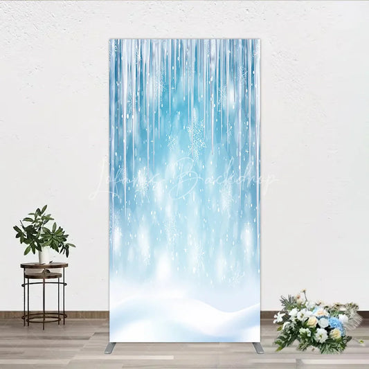 Lofaris Magical Blue Winter Wonderland Icicle and Snowflake Rectangle Arch Backdrop Snowy Christmas Party Decor.