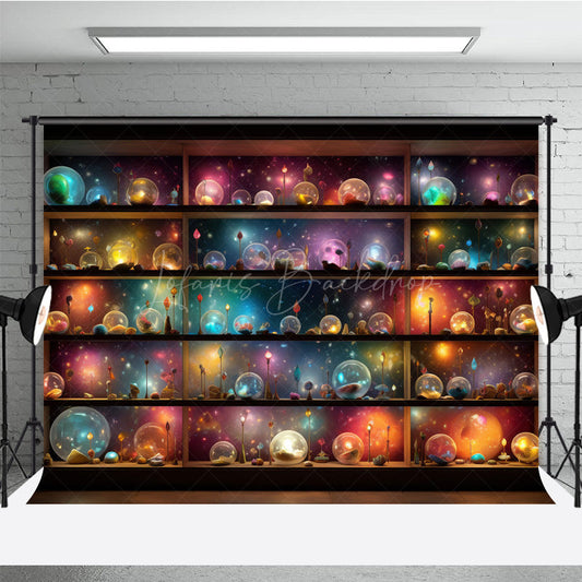 Lofaris Magical Celestial Orbs Photography Backdrop Shelves of Galaxy and Nebula Spheres Fantasy Themed Studio