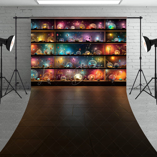Lofaris Magical Celestial Orbs Sweep Backdrop Shelves of Galaxy and Nebula Spheres Fantasy Themed Studio Floor