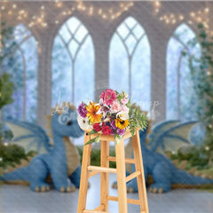 Lofaris Magical Dragon Cake Smash Photo Booth Backdrop Fairytale Castle with String Lights Kids Birthday Background