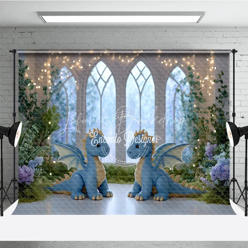 Lofaris Magical Dragon Cake Smash Photo Booth Backdrop Fairytale Castle with String Lights Kids Birthday Background