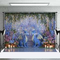 Lofaris Magical Dragon Cake Smash Photography Backdrop Fairytale Castle with String Lights Kids Birthday Photo Background