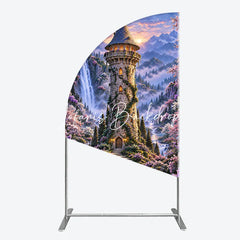Lofaris Magical Fantasy Castle with Waterfalls and Blooming Flowers Half Moon Arch Backdrop Enchanted Forest Photography Decor