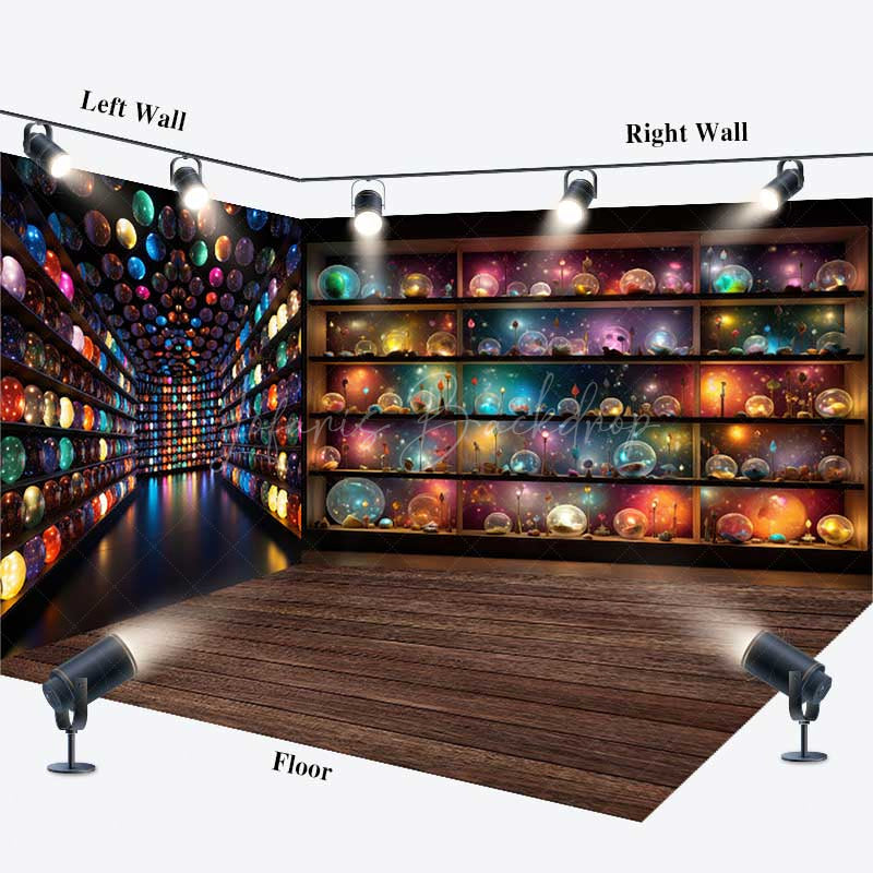 Lofaris Magical Galaxy Orbs and Celestial Shelves Room Set Backdrop Sci-Fi Inspired for Fantasy Themed Photos
