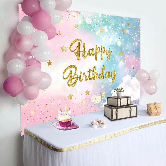 Lofaris Magical Gradient Sky Glitter Happy Birthday Backdrop